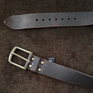 Women's Dark Brown Leather Belt with Brass Buckle